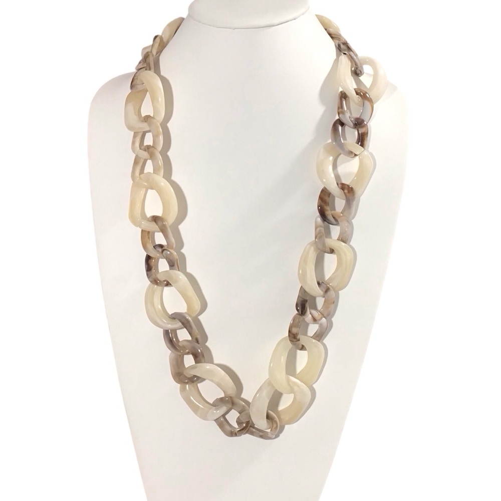 Chunky Necklace Cream Brown Links Vtg Costume Fashion Jewelry